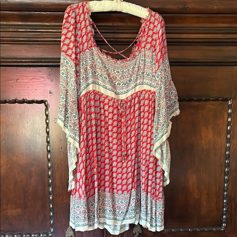 Red and White Patterned Boho Dress